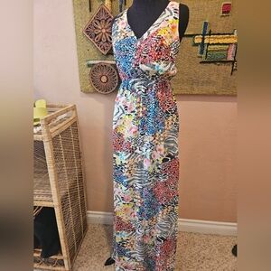 Yumi Kim 100% Silk Abstract & Floral Maxi Racer Back Dresd